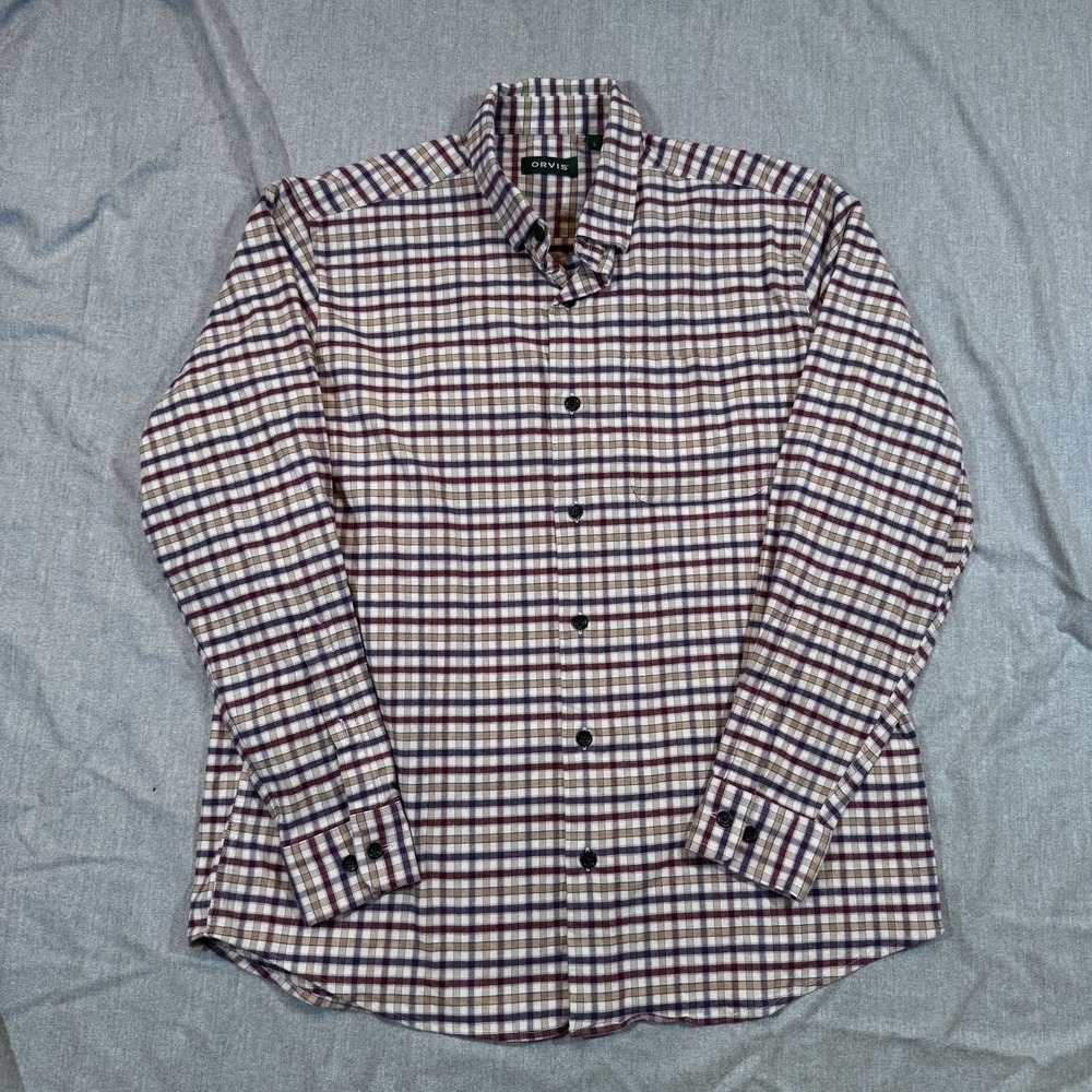 Orvis Shirt Mens Large Plaid Merino Wool Blend Long Sleeve Button Up Casual
